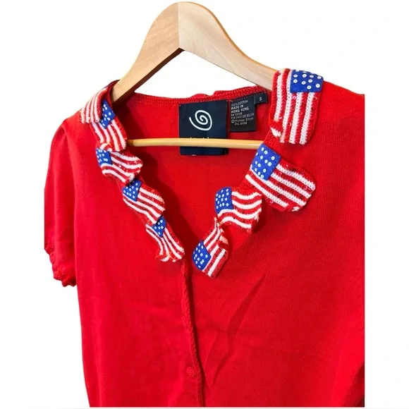🇺🇸 Vintage Patriotic Flag Cardigan ✨ Sequin Crochet Statement Sweater Size S - Picture 3 of 13